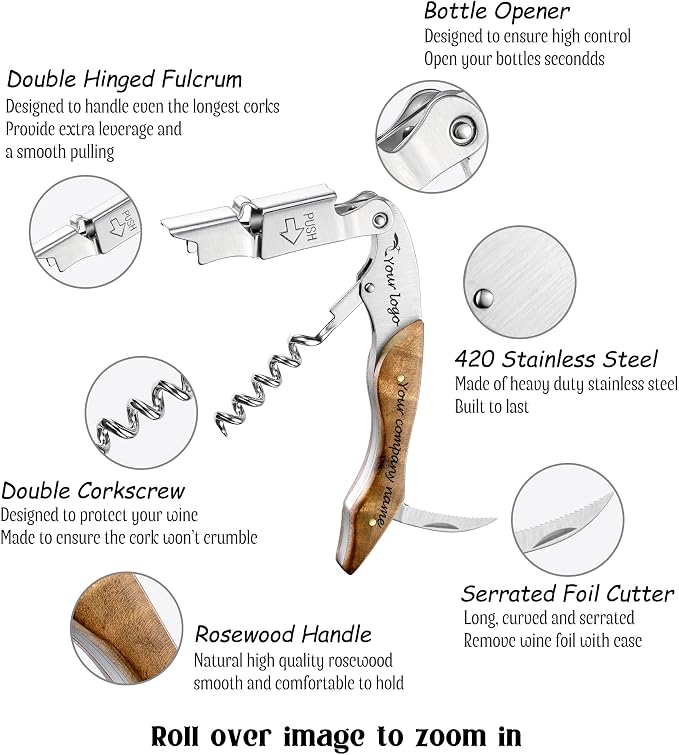 Fanery Sue Personalized Wine Opener - Custom Engraved Professional Corkscrews for Wine Bottles w/Foil Cutter and Cap Remover - Manual Wine Key