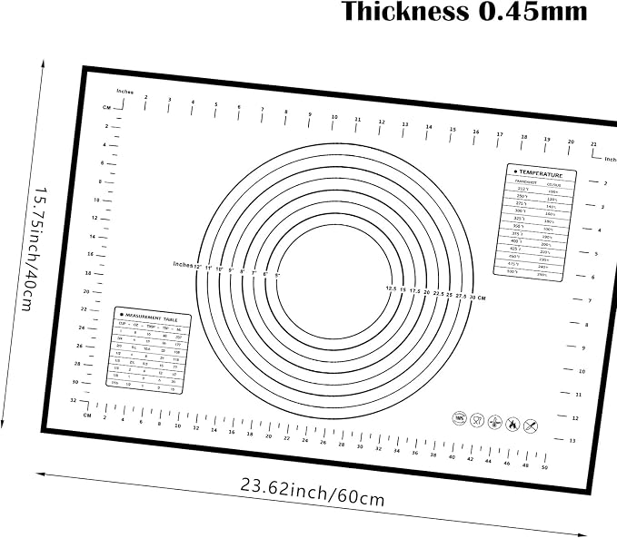 Dough Mat Silicone Baking Mats for Rolling Pastry,Kneading Sheet Sourdough Bread Baking Supplies Black 24x16" 0.45mmT