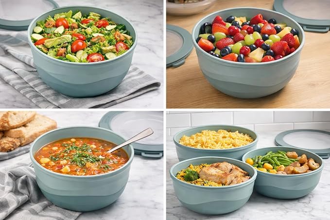 Pera Airtight Mixing Bowls with Lids, 8-Piece BPA-Free Nesting Prep Bowl Set for Kitchen & Food Prep, Large 4200ml Capacity, Microwave & Dishwasher Safe(Blue)