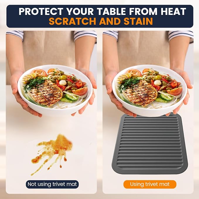 Silicone Trivet Mats 4 Heat Resistant Pot Holders Multipurpose Non-Slip Hot Pads for Kitchen Potholders, Drying mat, Jar Opener, Spoon Holder, Coaster.(Warm Gray)