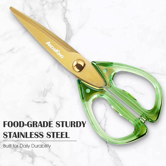 8.0inch Kitchen Shears, Sharp Stainless Steel Meat & Poultry Scissors, Transparent Green Acrylic Handle, All Purpose Utility Cooking Scissors for Kitchen/BBQ/Home/Office