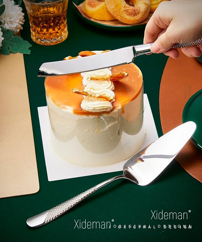 Xideman® 7-Piece Hammered 18/10 Stainless Steel Silverware Serving Utensil Set - Hostess Flatware with Cake Knife & Cake Server (Silver)