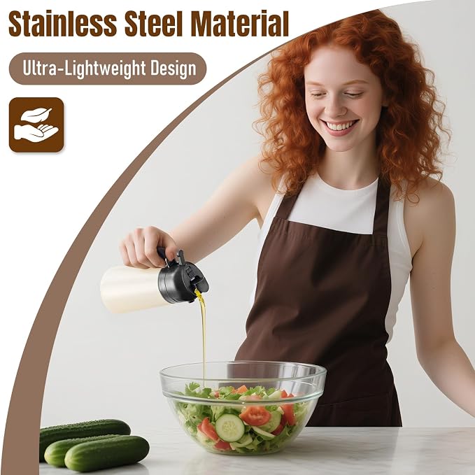 Baalaka Oil Sprayer for Cooking, Stainless Steel Dispenser, Black, 16 oz | Olive oil dispenser bottle sprays fine mist or pours smoothly; ceramic-coated inside for air fryer, BBQ, salads and baking.