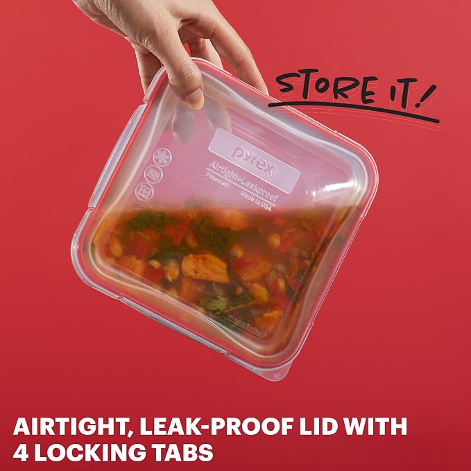 Pyrex Freshlock (10-Pack) Mixed Sizes Airtight Glass Food Storage Set | Plastic BPA-free leakproof locking lids