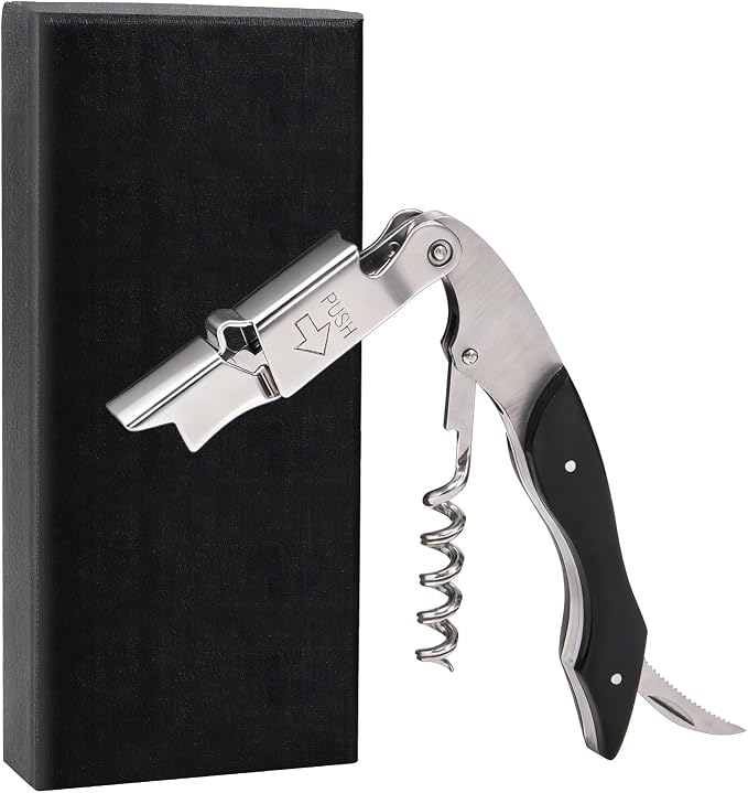 Wine Opener, Wine key, Corkscrew, Wine Bottle Opener w/Foil Cutter and Cap Remover for Servers, Bartenders, Waiters, Sommelier, Wine lover (Ebony, Standard)
