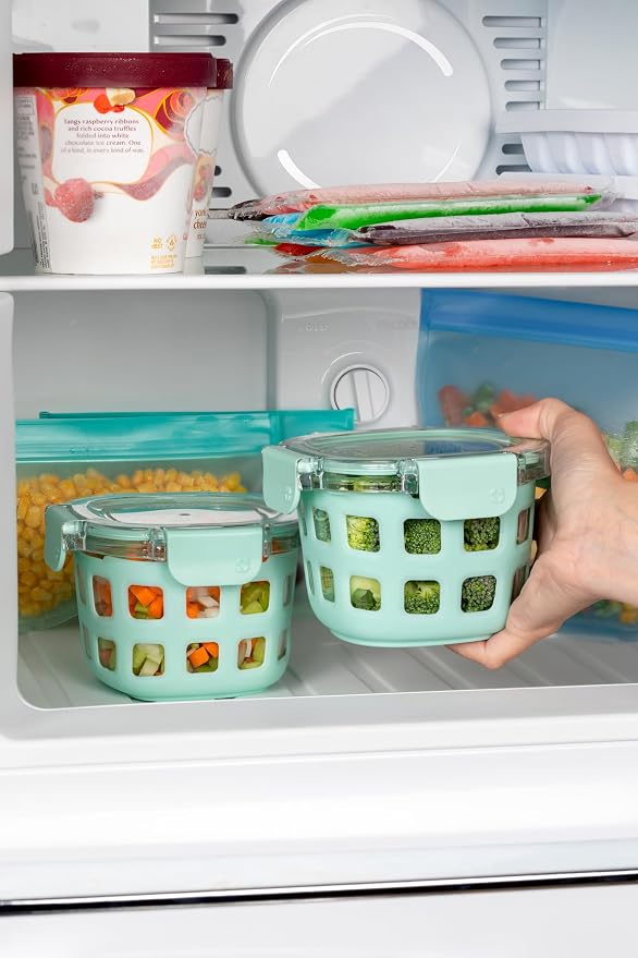 Ello Duraglass 2 Cup Glass Storage Containers with Lids, 2 Pack, Yucca | Glass meal prep set with silicone sleeves, leakproof BPA-free lids, microwave and oven safe, freezer and dishwasher safe