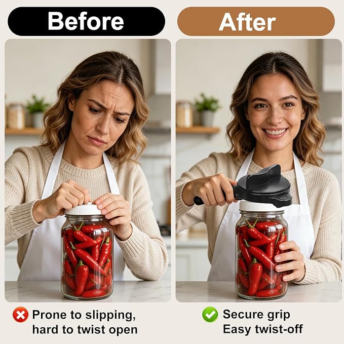 2 Pcs 2026 New 4-in-1 Jar Opener-Adjustable Stainless Steel Lid Remover for Seniors & Arthritis,Non-Slip Grip Fits 1″-3.5″Jars,Bottles & Cans(Black)
