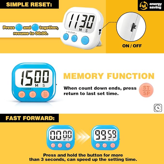 Classroom Timers for Teachers Kids Large Magnetic Digital Timer Teacher Supplies 12 Pack-Blue White