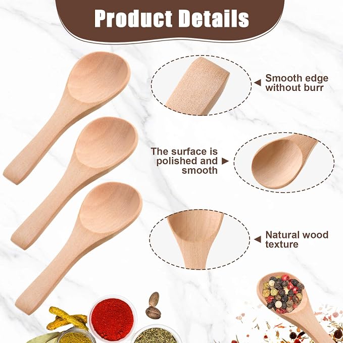 Boao 50 Pcs Small Wooden Spoons, 3.5'' L, Mini Wood Natural Tiny Spoons Wooden Little Teaspoons for Jars Sugar Creamer Honey Spices Salt Kitchen Supplies (Light Wood)