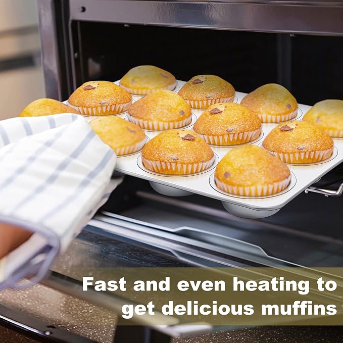 TeamFar 12-Cup Muffin Pan, Stainless Steel Muffin Tin | Metal Cupcake Baking Pan for Oven, Regular Size & Non Toxic, Easy Clean & Dishwasher Safe