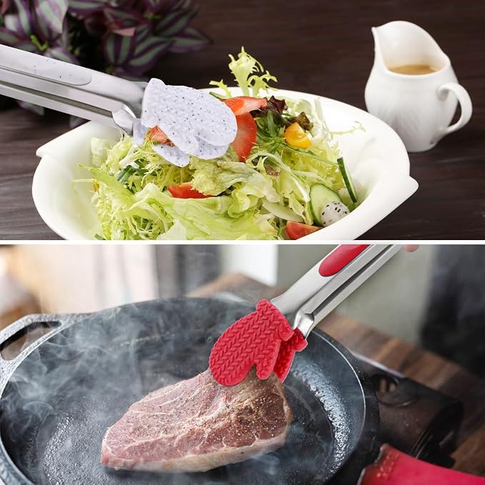 Kitchen Tongs for Cooking Non Stick Cooking Tongs Silicone Tongs Kitchen Tongs with Silicone Tips Stainless Steel Tongs (Red)