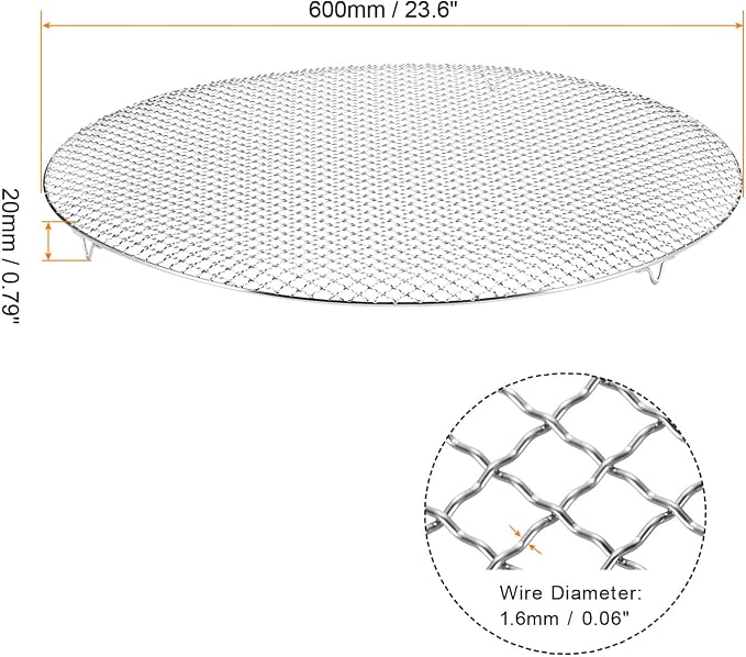 HARFINGTON Round Cooking Rack 23.6-inch Stainless Steel Cross Wire Barbecue Grill Net with 20mm Legs for Cooking Baking Steaming BBQ