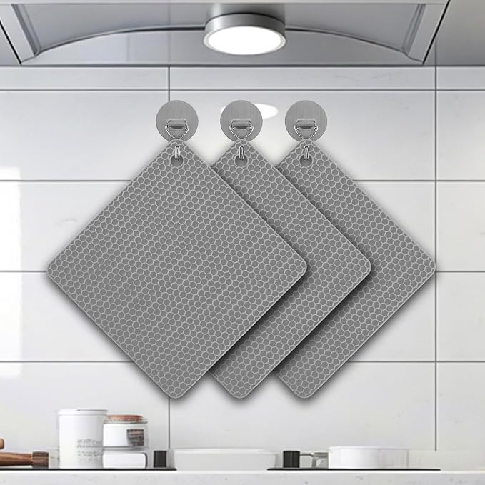 Silicone Non-Slip, Heat Resistant & Water-Trapping Trivet Mats for Hot Pots & Pans & Dishes & Cookware, Multipurpose Kitchen Table Coaster, 7.1 Inch, 3 Pcs, Grey