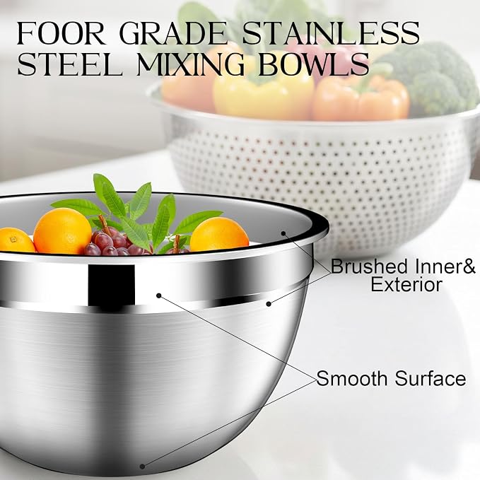 DUTZUN Stainless Steel Mixing Bowls with Airtight Lids Set of 5, Black | Kitchen Appliances Essential Gifts for Mixing, Baking, Prep, Salads, Serving, Cooking