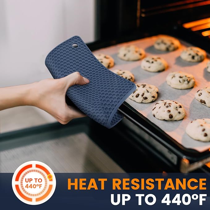 Silicone Trivet Mats 4 Heat Resistant Pot Holders Multipurpose Non-Slip Hot Pads for Kitchen Potholders, Drying mat, Jar Opener, Spoon Holder, Coaster.(Blue)