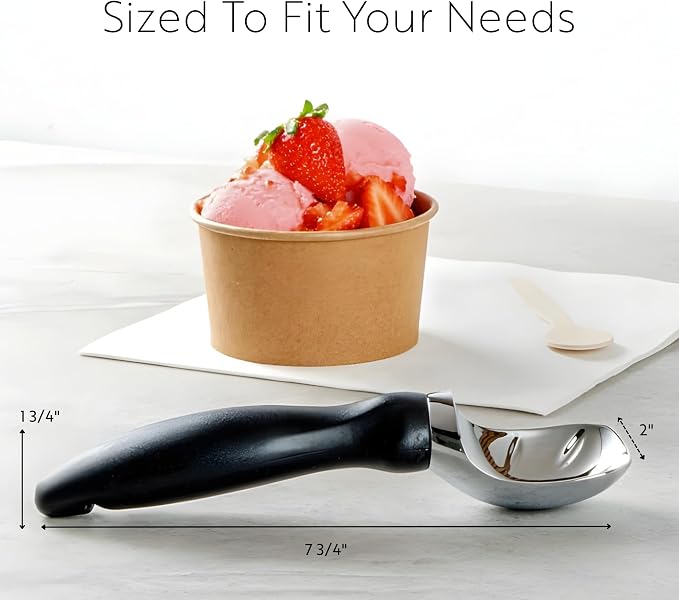 Restaurantware Comfy Grip 7.9 x 2 Inch Kitchen Ice Cream Scoop 1 Heavy-Duty Ice Cream Disher - Ergonomic PP Handle Dishwashable Black Metal Ice Cream Spade With Lid Opener Notch Multi-Use