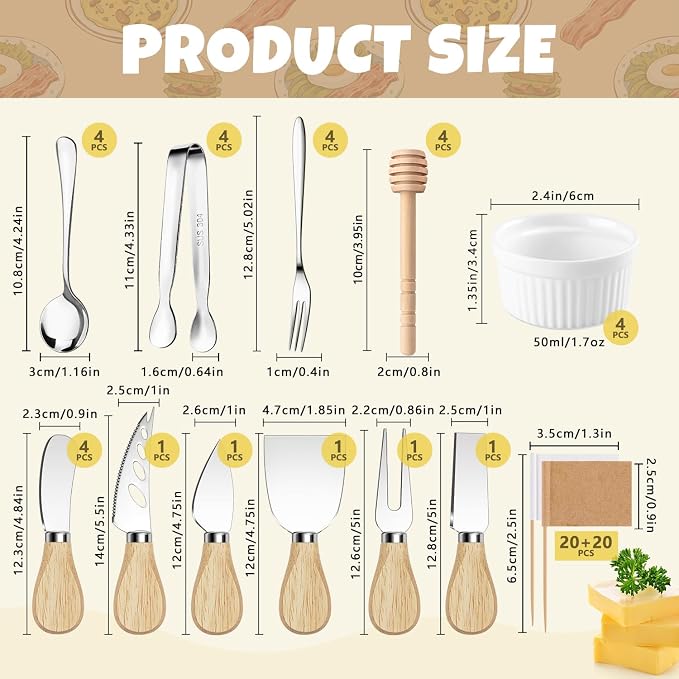 Charcuterie Boards Accessories Charcuterie Utensils Cheese Butter Spreader Knife Set Small Serving Tongs Forks and Spoons Dipping Bowls Honey Dippers Toothpick Flags for Appetizers & Serving Platters