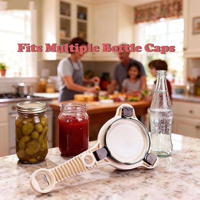 4-in-1 Adjustable Jar & Bottle Opener for Seniors & Weak Hands | Upgrade Kitchen Gadget for People with Arthritis, Stainless Steel Claws, Non-Slip & Easy Grip, Manual Lid Remover