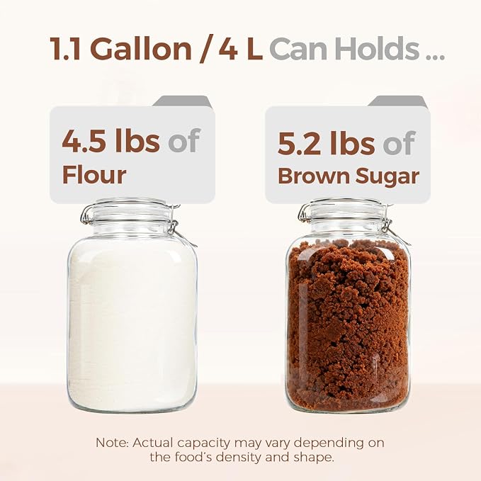 ComSaf Square Glass Pantry Jars with Airtight Lids 1.1 Gallon 2 Pack Large | Flour sugar rice, Coffee beans, Sourdough pickling, Pantry organization, Pickling fermenting, Cabinet organization, Snacks