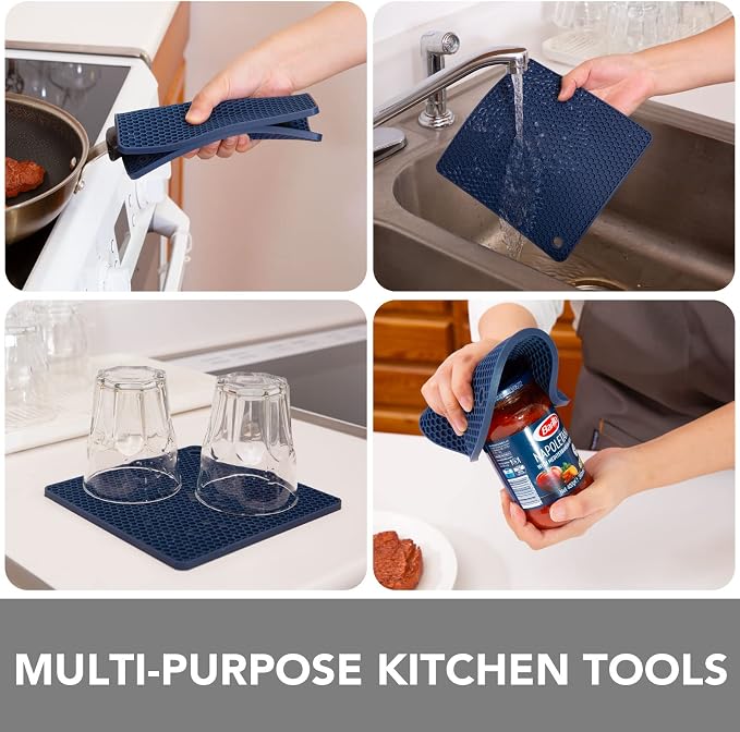 4 Pack Trivets for Hot Dishes | Hot Pads for Kitchen, Silicone Pot Holders for Kitchen Countertops,Table, Hot Pots and Pans, Easy to Wash and Dry,Navy