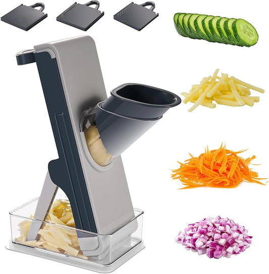 FEICO Safe Mandoline Slicer for Kitchen, Adjustable 0.5–8 mm, Stainless-Steel Blades, Anti-Slip, Dishwasher-Safe Handheld Mandoline Slicer, Compact Mandoline Food Slicer