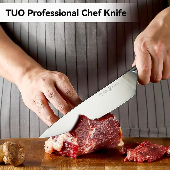 TUO Chef Knife, 8 inch Sharp Kitchen Knife with Pakkawood Handle, High Carbon Steel, Professional for Chopping & Dicing, Gift Box - Fiery Phoenix Series