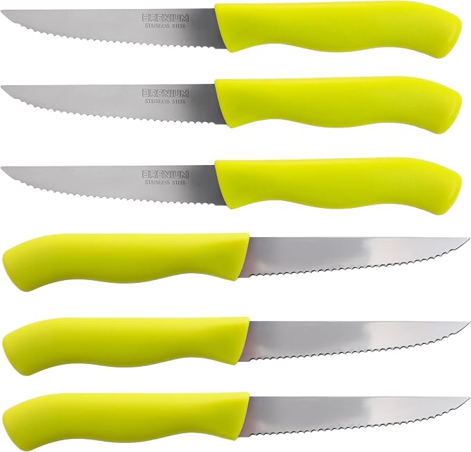 6-Piece Paring Knife Set – 4 Inch Razor Sharp Stainless Steel Spear Point Blades, Precision Fruit and Vegetable Cutting Knives, Ergonomic Non-Slip Handles – Green, Serrated Edge