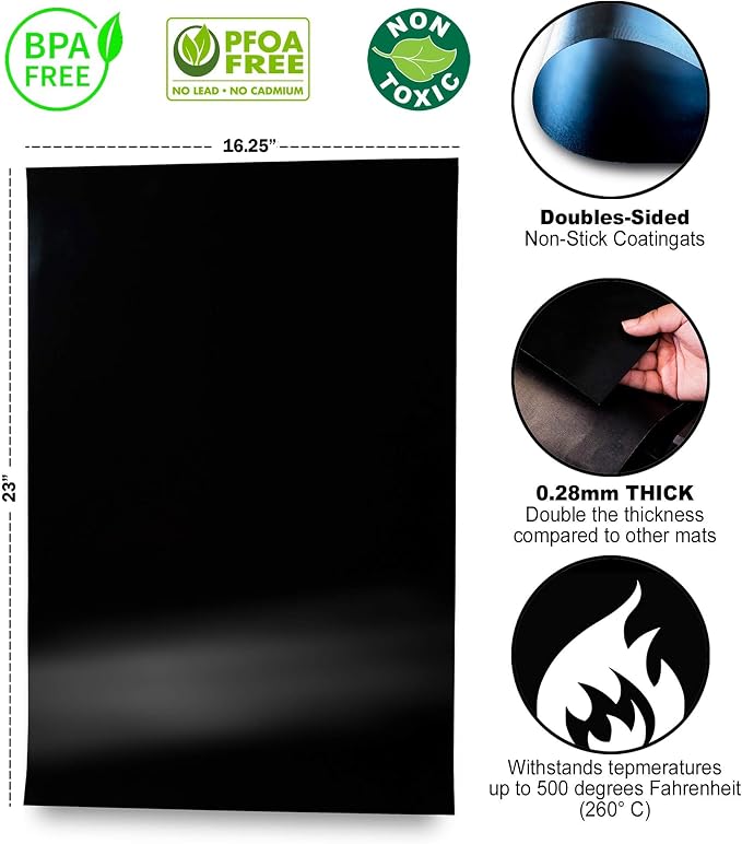 Oven Liners for Bottom of Oven – Heavy Duty Non Stick Reusable Oven Liner for Gas & Electric Ovens – Oven Mat for Bottom of Oven – Heat Resistant to 500°F, 23x16.25", 3 Pack