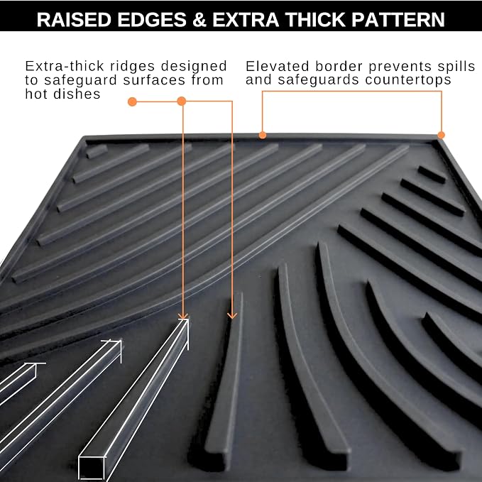 Large Silicone hot Pads for kitchen16x12In Trivet with Thick and Modern Design, Heat Resistant, Mat for Hot Dishes - Black