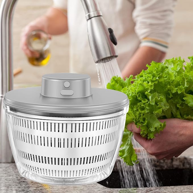 Electric Salad Spinner,Automatic Salad Rotator,USB Chargeble Lettuce Spinner- Easy Water Drain System,Lettuce Cleaner and Dryer for Home Kitchen Washing & Drying Leafy Vegetables (White)