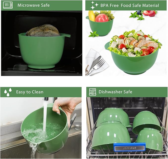 BoxedHome Classic Mixing Bowls Set of 4, BPA Free Plastic Microwave Safe | 4.5, 3.5, 2.5 and 1.7 QT, Non-slip Base Large Non-toxic Nesting Bowl with Pour Spout, Dishwasher Safe, for Prep, Cooking
