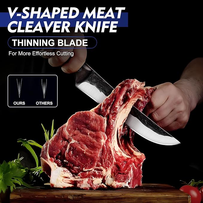 Topfeel 4PCS Hand Forged Butcher Knife Set - Slicing Knife,Boning Knife, Dividing Knives,Skinning Butcher Knives,High Carbon Steel Meat Cutting cleaver for Home Kitchen & Outdoor