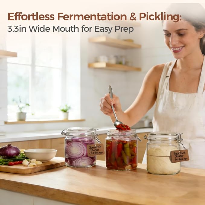ComSaf 17 oz Overnight Oats Containers with Lids 6 Pack Wide Mouth | Meal prep, Sourdough starter, Fridge pickling, Pantry organization, Pickling fermenting, Clear glass