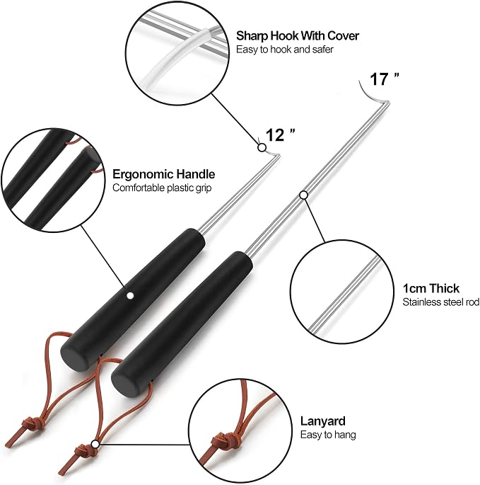 Leonyo 2 Pack Pigtail Food Flipper, 12 & 17 Inch Meat Hook Flippers Turner with Stainless Steel Shafts, Substitutes of Grill Tong, Spatulas, Fork for Kitchen Cooking BBQ, Plastic Handles, Right Handed