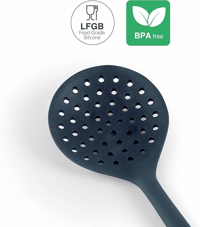 LACOR 64467 Grey, Silicone Skimmer, Kitchen Utensils, Ergonomic Handle, Non-Stick Coating, High Temperature Resistant, Dishwasher Safe, Length 29 cm, Nylon