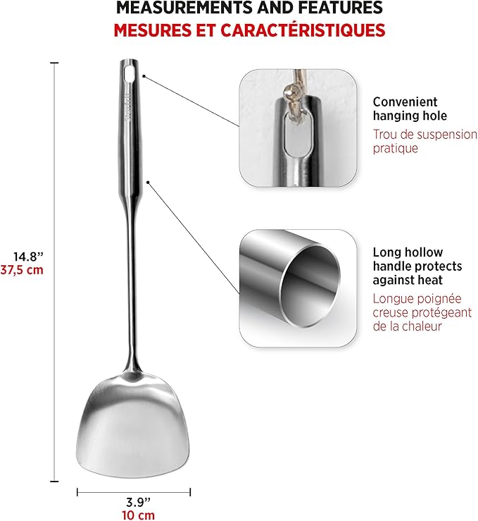 Starfrit Stainless Steel 14.8'' Asian Style Turner - Perfect for Wok Cooking, Stir Fries and Fried Rice