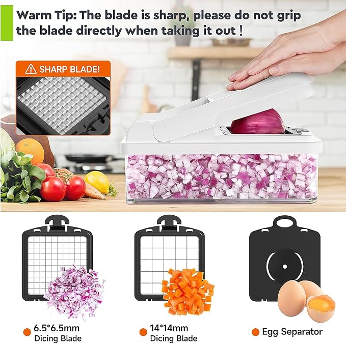 MealHelper 15-in-1 Vegetable Chopper, 10 Blade Veggie Chopper, Practical Food Chopper with Container, Cheese Grater, Home Essentials & Kitchen Gadgets(Black)