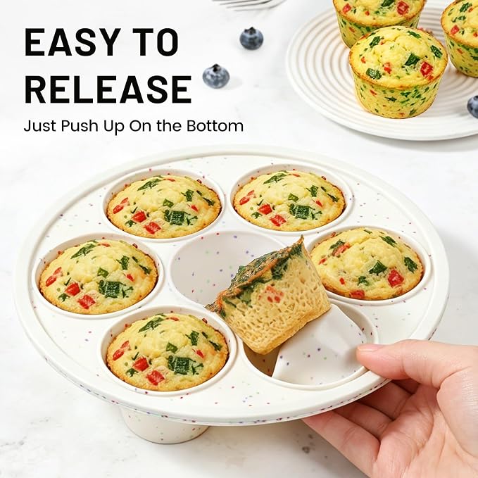 Vinino Silicone Air Fryer Muffin Pan with Reinforced Frame, Egg Bite Mold | 7 Cup Air Fryer Accessories, Silicone Muffin Pans for Oven, Perfect for Egg Bites, Muffins, Tarts and Quiche, BPA-Free, Cream