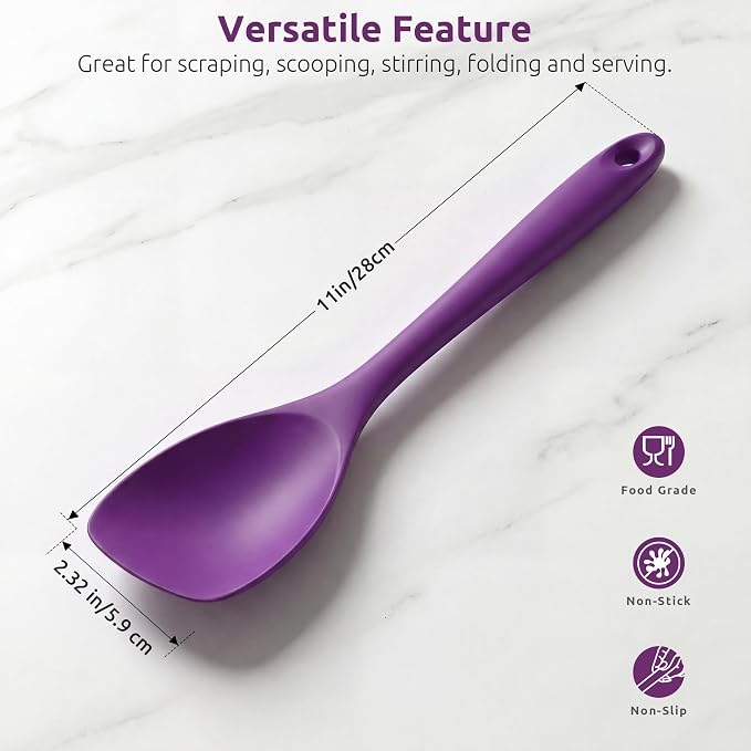 600ºF Heat Resistant Spatula Spoon: U-Taste Flexible Silicone Cooking Scoop Spoonula, Serving Mixing Scraping Food in Non-Stick Pan Cookware, Seamless Multifunctional Kitchen Utensil (Purple)