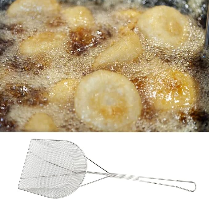 Strainer Skimmer, Stainless Steel Fryer Skimmer Ladle with Long Handle Fine Mesh Strainer Skimmer for Kitchen Deep Fryer, Skimming Grease and Foam(6.7x19.7in)