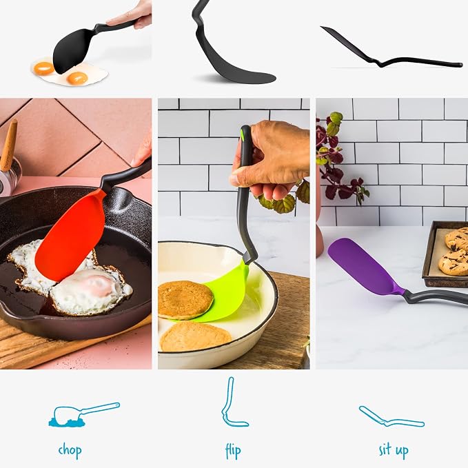 Dreamfarm Chopula Non-Stick-Safe Super-Flexible Sit-Up Spatula with Strong Flat Edge to Separate Food - 12" Black | Non-stick cookware safe, heat resistant, thin, flexible flipper, turner and food chopper with sit-up, no-mess handle, 12"