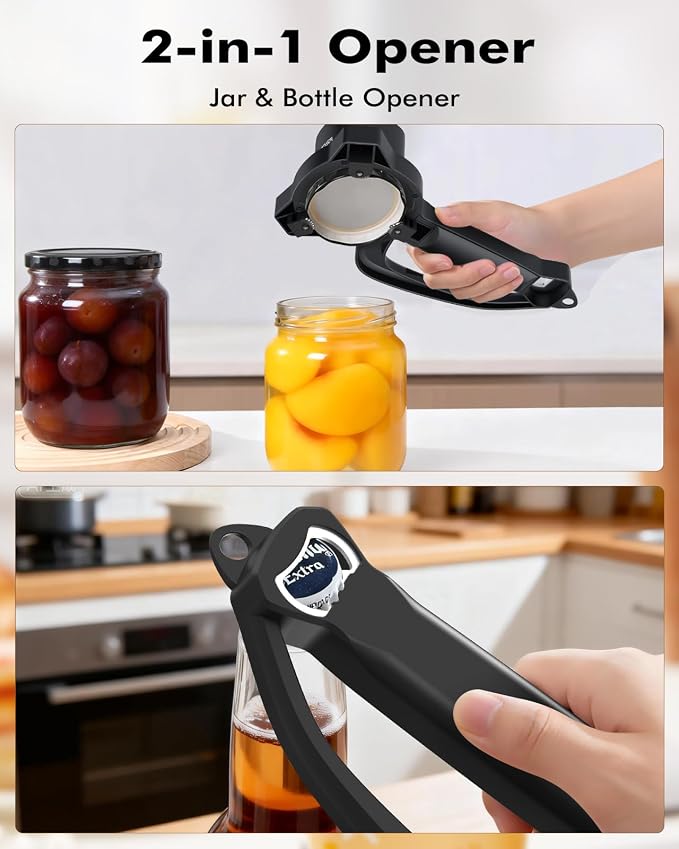 AMOSA Electric Jar Opener with Gripper Pad, Auto-Tighten & Manual Twist | 2-in-1 Rechargeable Jar Lid Opener & Bottle Opener for Seniors, Arthritis Sufferers, Weak Hands