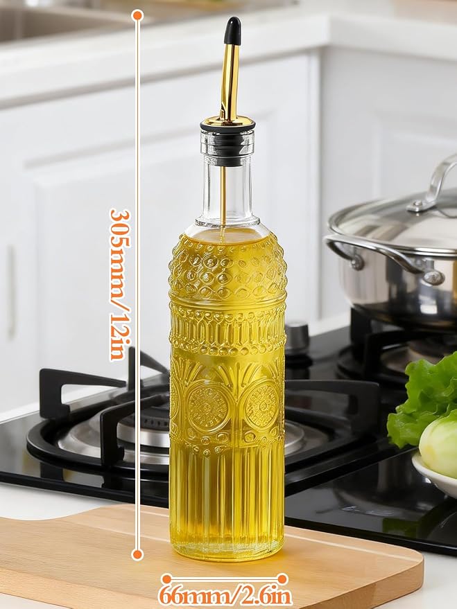 2 Pcs Olive Oil Dispenser Bottle for Kitchen,17oz Clear Glass Cooking Oil and Vinegar Dispenser Set, Coffee Syrup Dispenser with 2 Pourers and 1 Funnel (Two circles)
