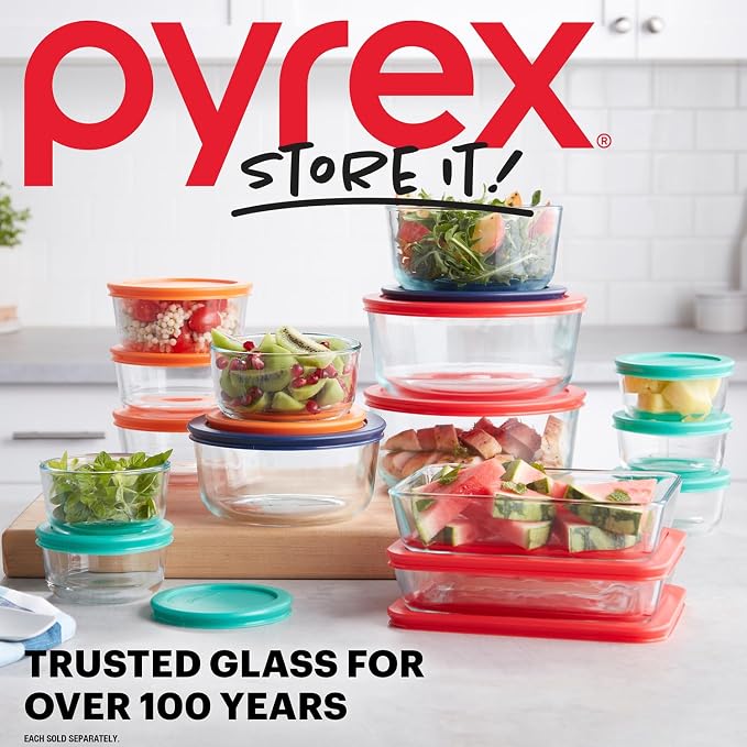 Pyrex Simply Store (7-Pack) Glass Food Storage Containers Set | Meal prep containers (1, 2, 4 & 7 cup) with BPA-free plastic lids, microwave & dishwasher safe