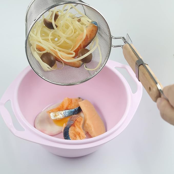 Tenta Kitchen Miracle Noodle Angel Hair Pasta Noodle Blanching Basket, Barilla Thin Spaghetti Pasta Deep Strainer Skimmer with Wooden Handle (5.51Inch/14cm)