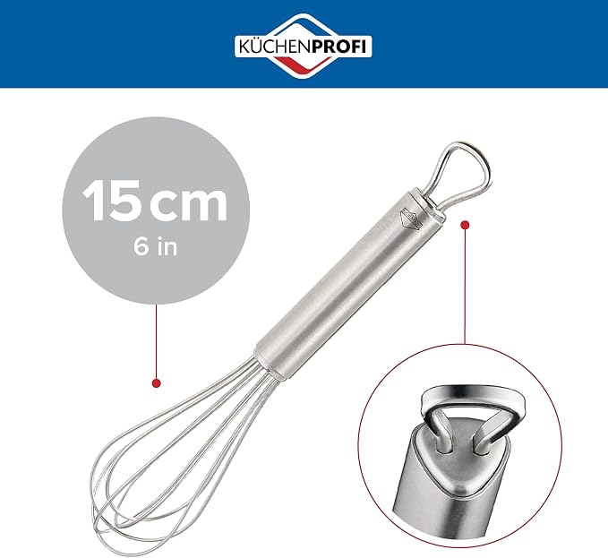 Küchenprofi Stainless Steel Whisk, Hand Whisk for Eggs, Batter, and Dough, Metal Whisk for Kitchen Use, 6 Inches