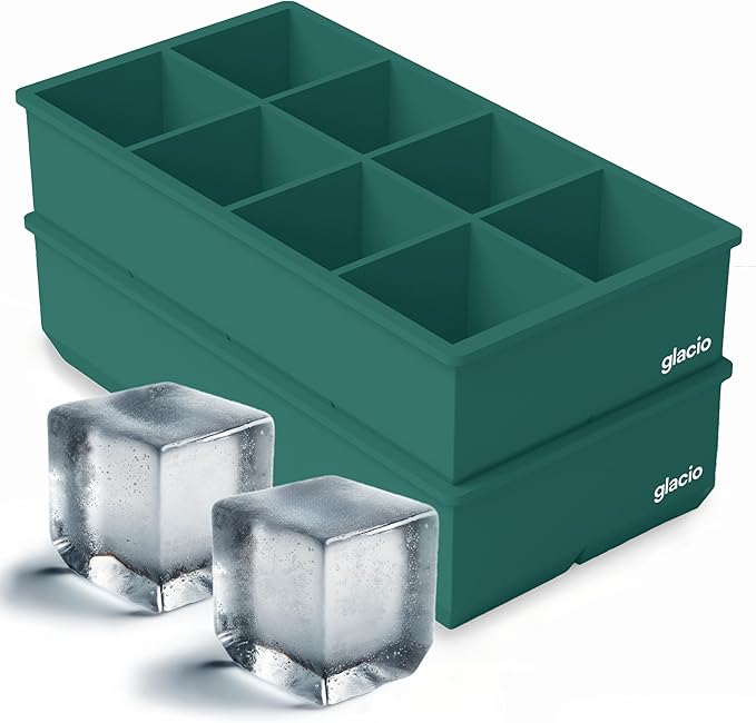Ice Cube Molds – 2-Pack Silicone Trays for 8 Large Square Cubes – Slow-Melt Ice for Whiskey, Cocktails, Coffee & More (Green)