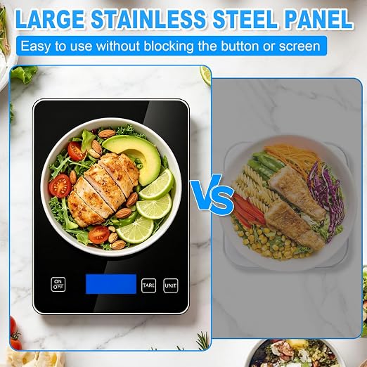 33lb/15kg Digital Scale Kitchen Food Scale Weight Grams and Ounces Pounds/Ounces/Grams be Freely Changed for Daily Use, Home Baking Stainless Steel Material Black