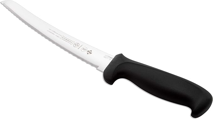 Mundial 10-Inch Curved Micro-Serrated Bread Knife, High-Carbon Stainless Steel Blade, Ergonomic Black Handle for Perfect Slicing