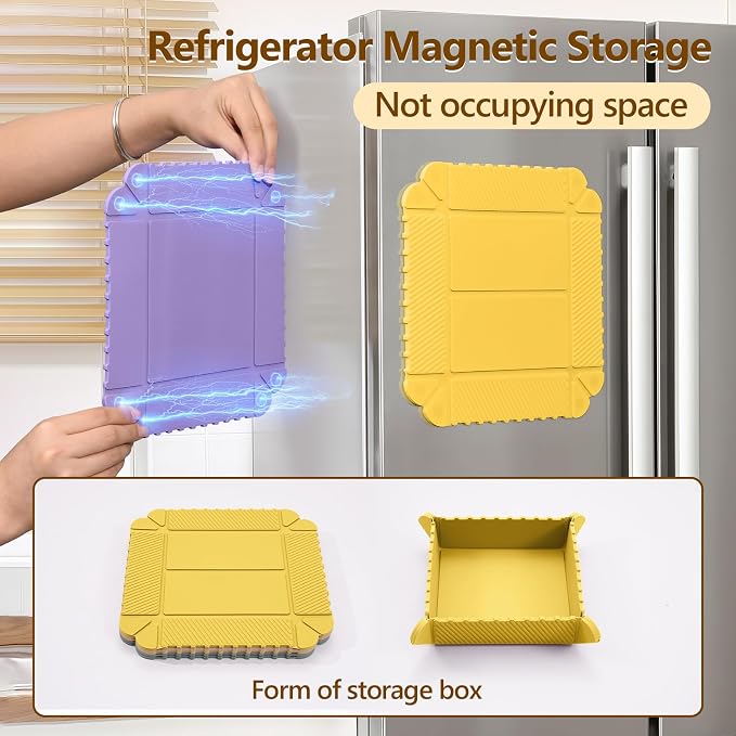 Magnetic Silicone Trivet & Pot Holder, Kitchen Heat Resistant Mat | Trivets for Hot Dishes, Hot Pots & Pans, Non-Slip Hot Pads for Countertops & Dining Table & Oven, Jar Opener & Spoon Rest